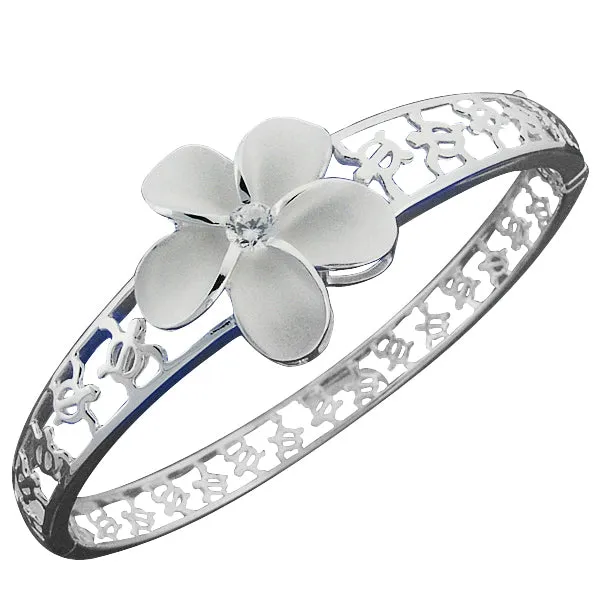 Hawaiian Jewelry 22mm Plumeria Honu Around Open Bangle Nakoa Rings