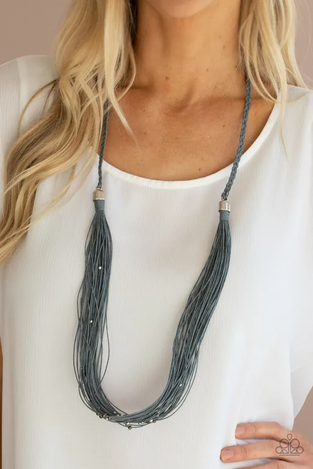 Homespun Artisan Silver and Gunmetal Bead Gray Cording Necklace Paparazzi Paparazzi Accessories Necklaces