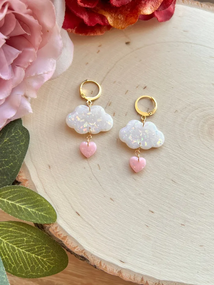 Ilia Creations Opal Cloud Heart Huggies Necklaces