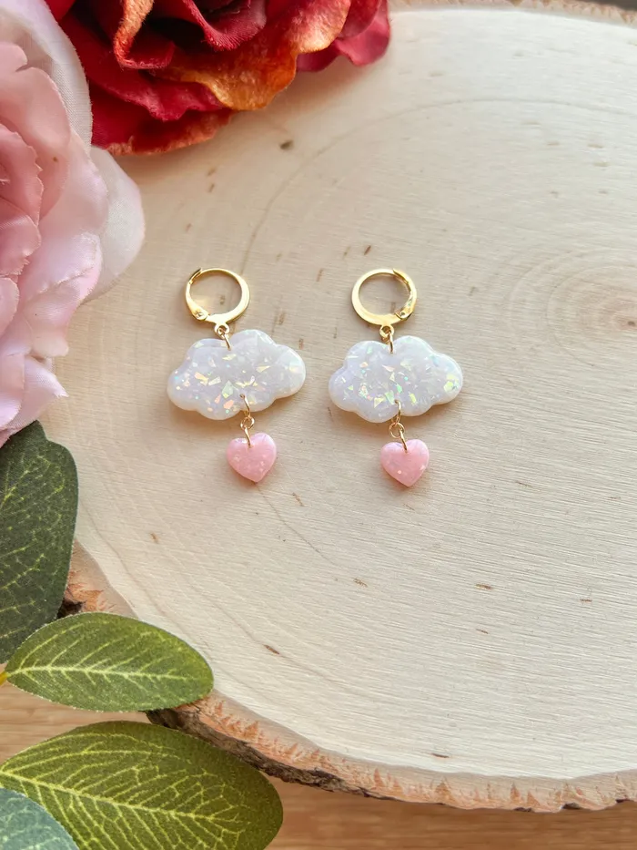 Ilia Creations Opal Cloud Heart Huggies Necklaces