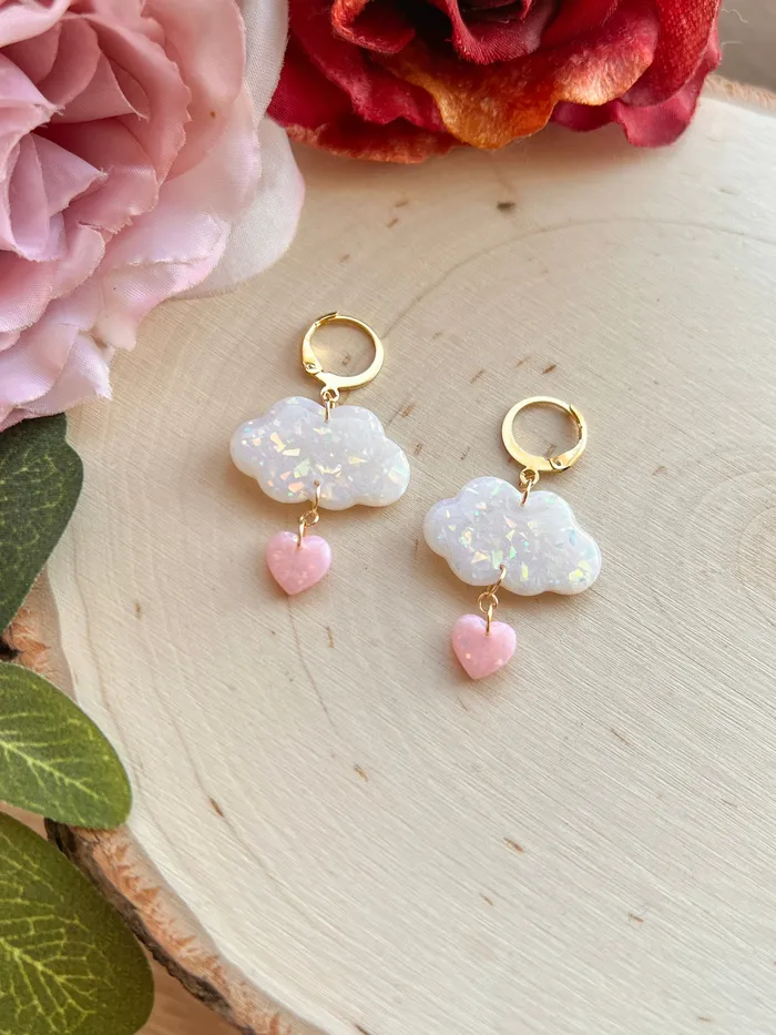Ilia Creations Opal Cloud Heart Huggies Necklaces