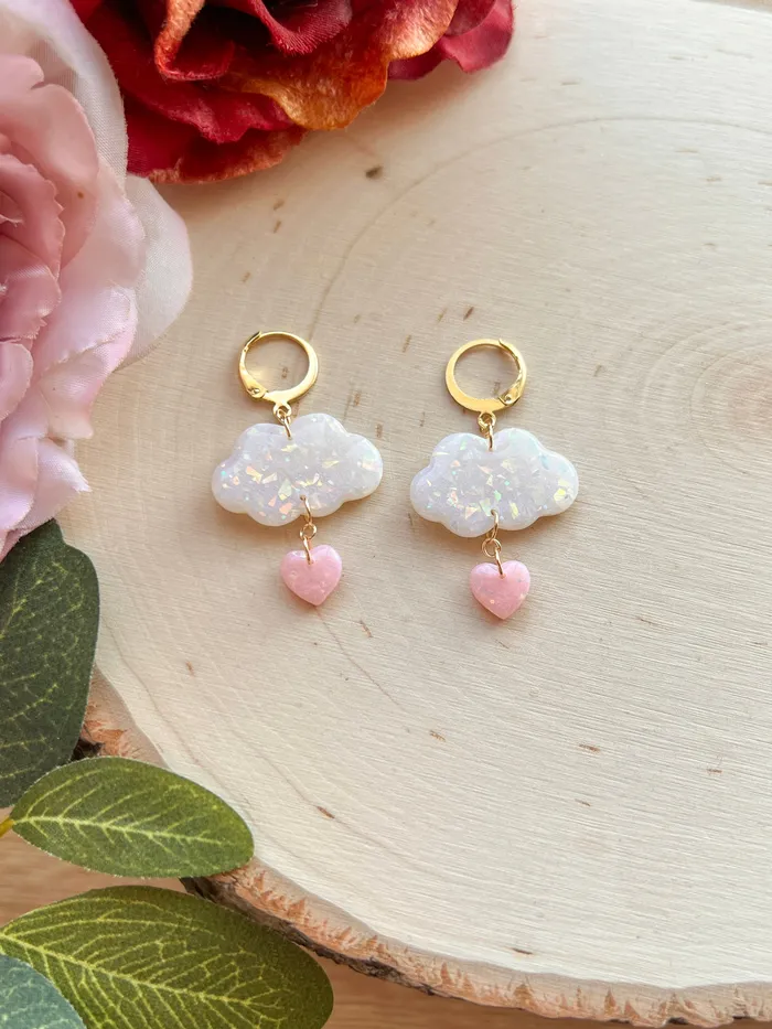 Ilia Creations Opal Cloud Heart Huggies Necklaces