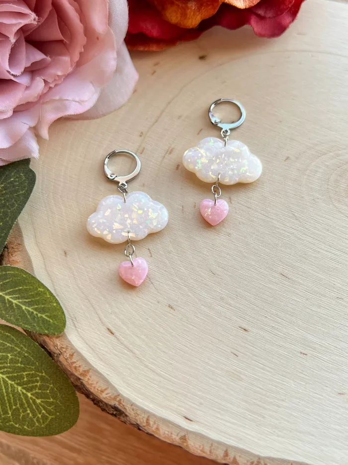Ilia Creations Opal Cloud Heart Huggies Necklaces