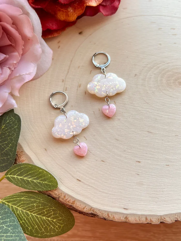 Ilia Creations Opal Cloud Heart Huggies Necklaces