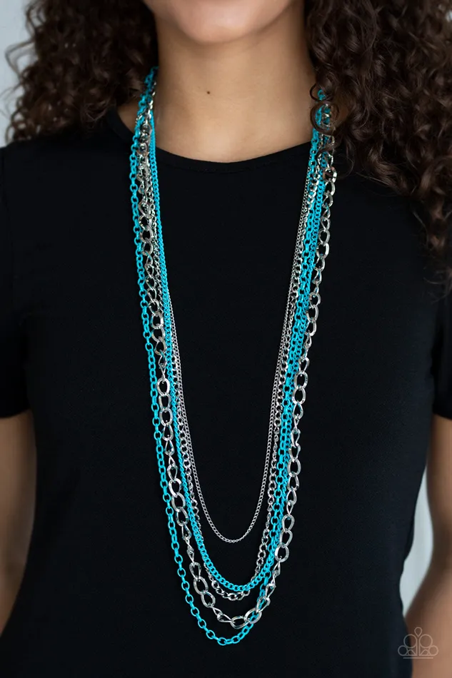 Industrial Vibrance Blue and Silver Chain Necklace Paparazzi Paparazzi Accessories Necklaces