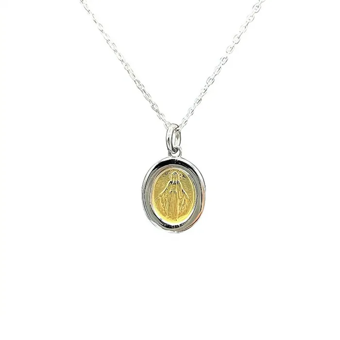 ITALY Silver TwoTone Miraculous Medal Necklace 18inch Necklaces