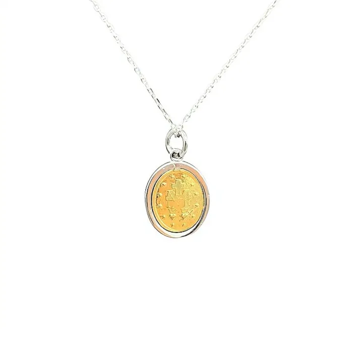 ITALY Silver TwoTone Miraculous Medal Necklace 18inch Necklaces