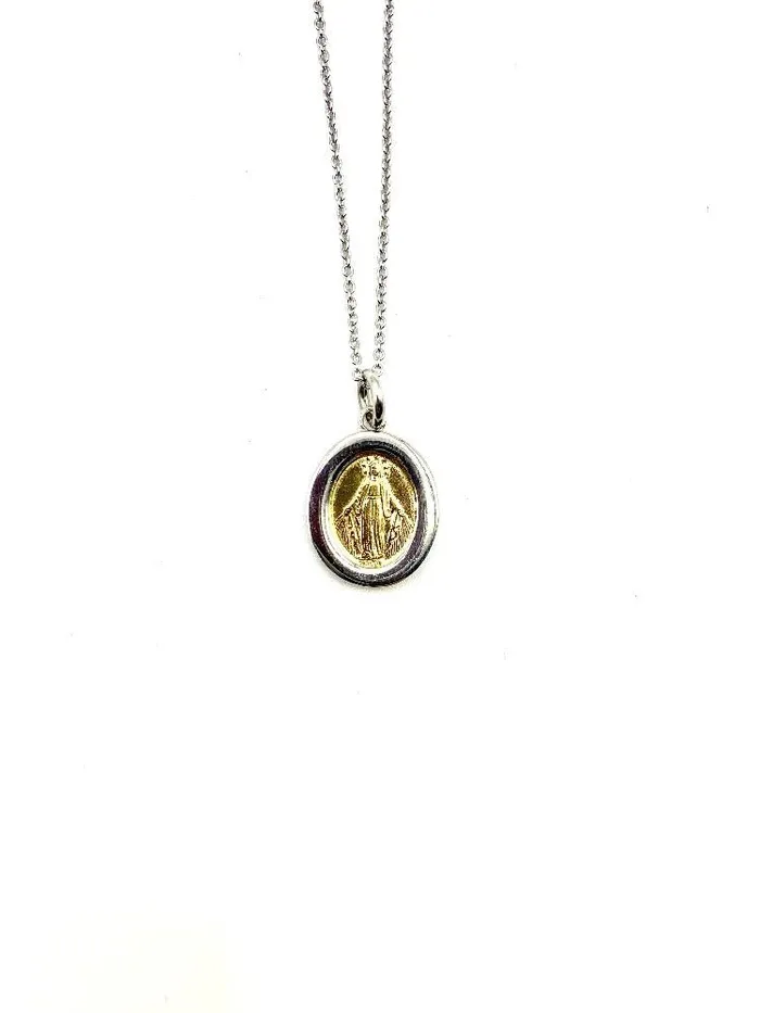 ITALY Silver TwoTone Miraculous Medal Necklace 18inch Necklaces