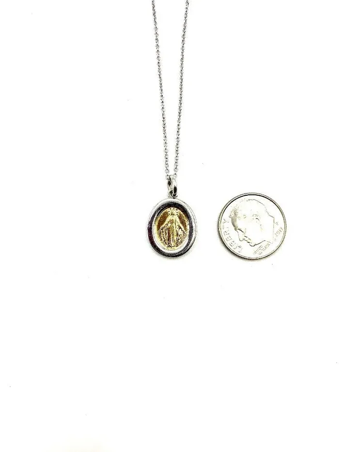 ITALY Silver TwoTone Miraculous Medal Necklace 18inch Necklaces