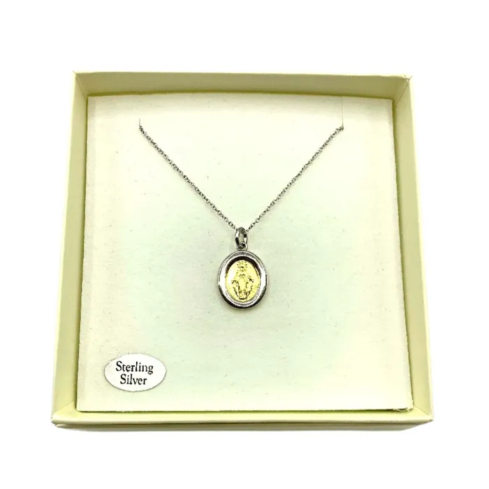ITALY Silver TwoTone Miraculous Medal Necklace 18inch Necklaces