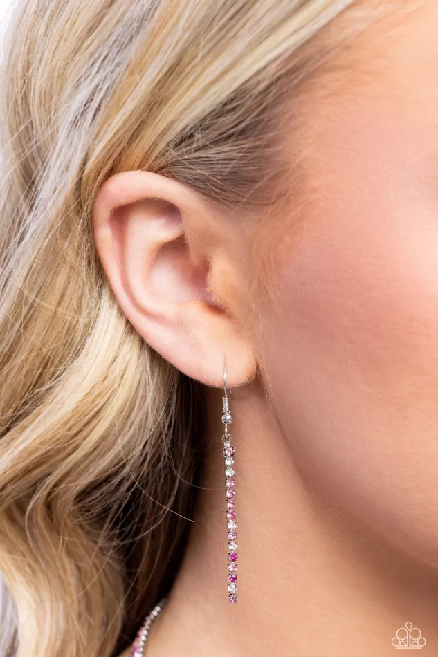 Jazz STRANDS Pink Rhinestone Tassel Silver Long Necklace Paparazzi Paparazzi Accessories Necklaces