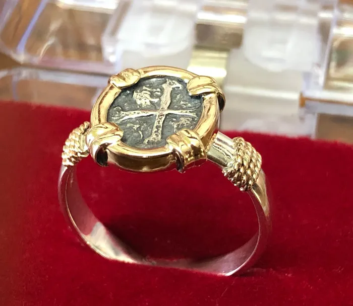 Johnny jeweler stcroix Rings Solid 14k gold frame sterling silver Spanish coin ring Johnny jeweler stcroix Rings Solid 14k gold frame sterling silver Spanish coin ring