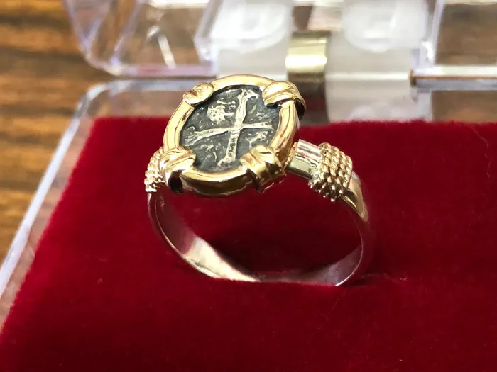 Johnny jeweler stcroix Rings Solid 14k gold frame sterling silver Spanish coin ring Johnny jeweler stcroix Rings Solid 14k gold frame sterling silver Spanish coin ring