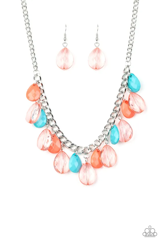 Just TEARrific Paparazzi Multi Coral and Turquoise Teardrop Bead Silver Chain Necklace Paparazzi Accessories Necklaces Just TEARrific Paparazzi Multi Coral and Turquoise Teardrop Bead Silver Chain Necklace Paparazzi Accessories Necklaces