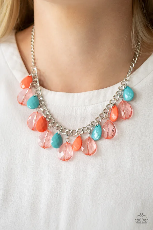 Just TEARrific Paparazzi Multi Coral and Turquoise Teardrop Bead Silver Chain Necklace Paparazzi Accessories Necklaces Just TEARrific Paparazzi Multi Coral and Turquoise Teardrop Bead Silver Chain Necklace Paparazzi Accessories Necklaces