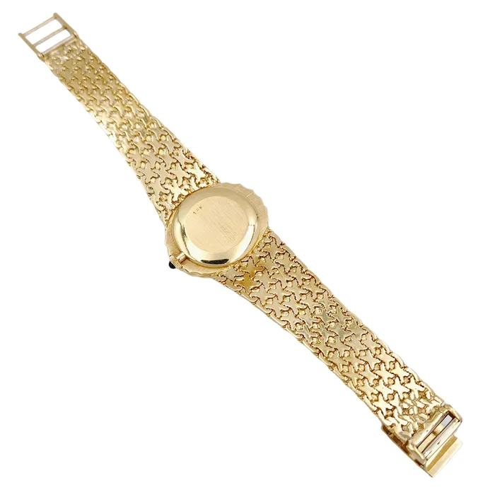 Ladies Corum 26mm x 30mm Oval Vintage 18K Yellow Gold Watch with Gold Dial and Weave Bezel PreOwned Corum PreStyled Sets