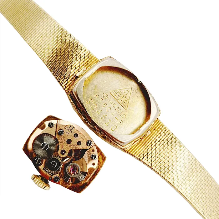 Ladies Omega 20mm Petite Vintage 14K Yellow Gold Automatic Watch with Gold Dial and Diamond Bezel PreOwned Omega PreStyled Sets