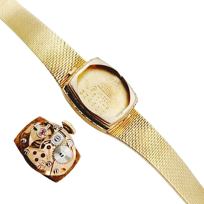 Ladies Omega 20mm Petite Vintage 14K Yellow Gold Automatic Watch with Gold Dial and Diamond Bezel PreOwned Omega PreStyled Sets