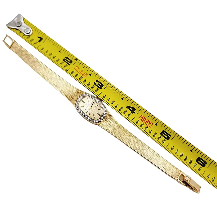 Ladies Omega 20mm Petite Vintage 14K Yellow Gold Automatic Watch with Gold Dial and Diamond Bezel PreOwned Omega PreStyled Sets