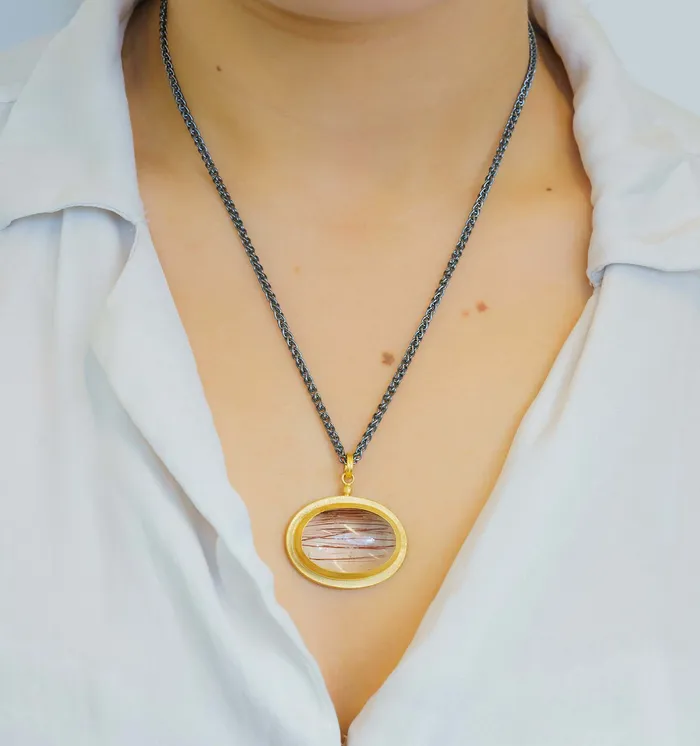 Lika Behar Custom Rutilated Quartz Pendant Necklace Lika Behar Necklaces