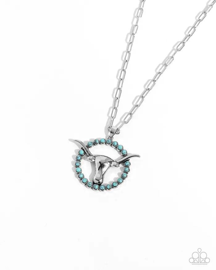 Longhorn Lasso Blue Turquoise Silver Cow Skull Western Short Necklace Paparazzi Paparazzi Accessories Necklaces Longhorn Lasso Blue Turquoise Silver Cow Skull Western Short Necklace Paparazzi Paparazzi Accessories Necklaces