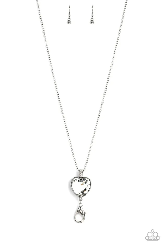 Lovely Luminosity Paparazzi White Rhinestone Heart Pendant Lanyard Necklace Paparazzi Accessories Necklaces Lovely Luminosity Paparazzi White Rhinestone Heart Pendant Lanyard Necklace Paparazzi Accessories Necklaces