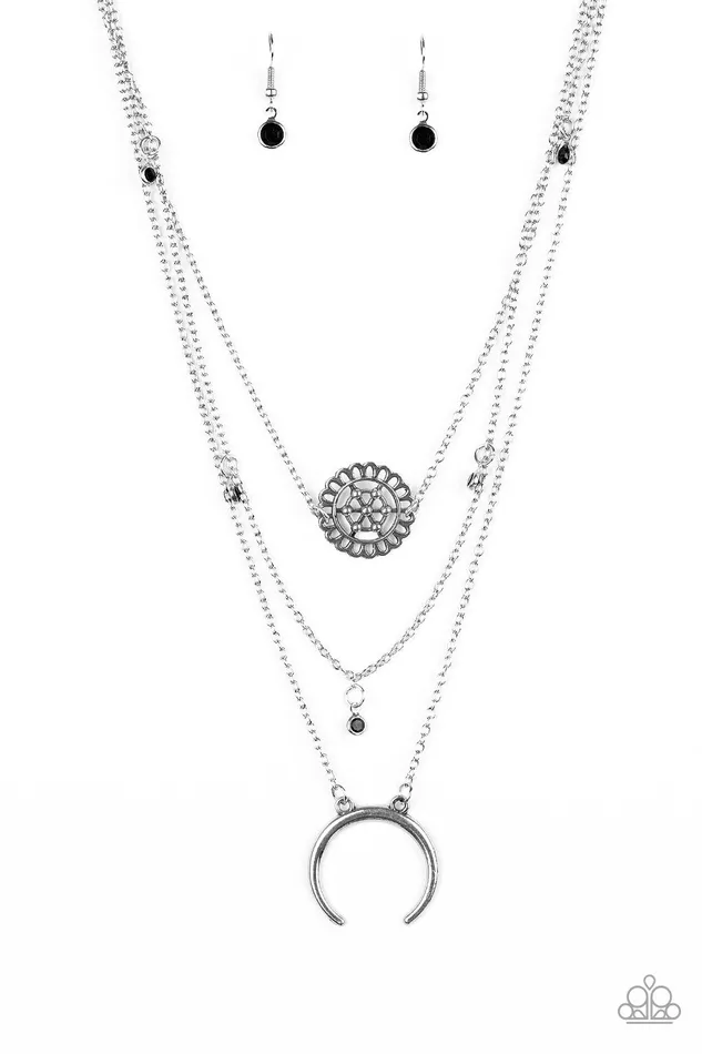 Lunar Lotus Black Rhinestone Silver Floral Layered Necklace Paparazzi Paparazzi Accessories Necklaces Lunar Lotus Black Rhinestone Silver Floral Layered Necklace Paparazzi Paparazzi Accessories Necklaces