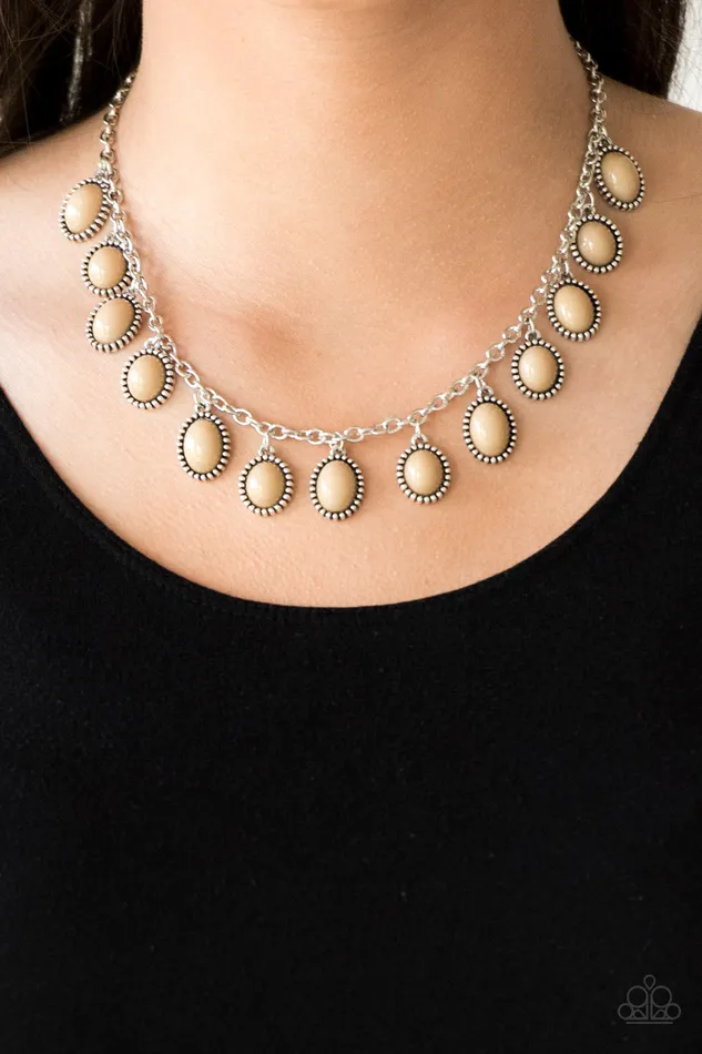 Make Some ROAM Brown Tan Bead Silver Frame Necklace Paparazzi Paparazzi Accessories Necklaces