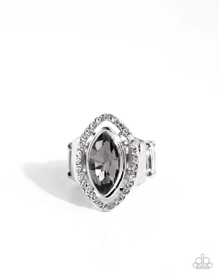 Marquise Majesty Silver Smoky Gem Ring Paparazzi Paparazzi Accessories Rings