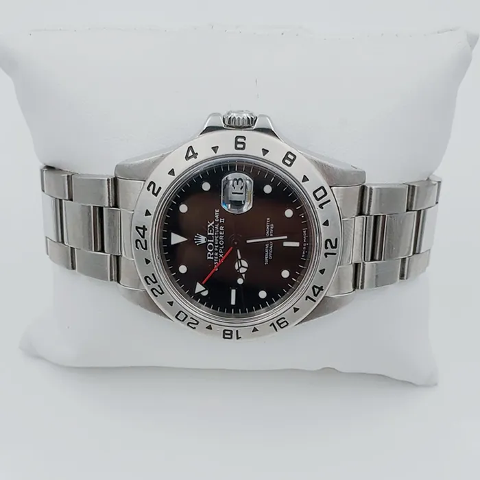 Mens Rolex 40mm Explorer II Stainless Steel Watch with Oyster Band and Black Dial PreOwned Rolex Rings