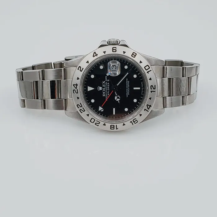 Mens Rolex 40mm Explorer II Stainless Steel Watch with Oyster Band and Black Dial PreOwned Rolex Rings