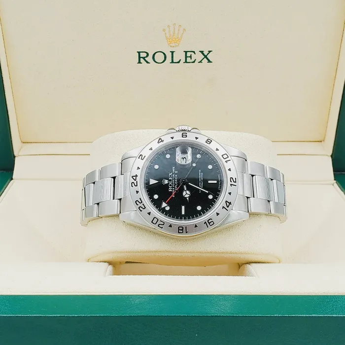 Mens Rolex 40mm Explorer II Stainless Steel Watch with Oyster Band and Black Dial PreOwned Rolex Rings