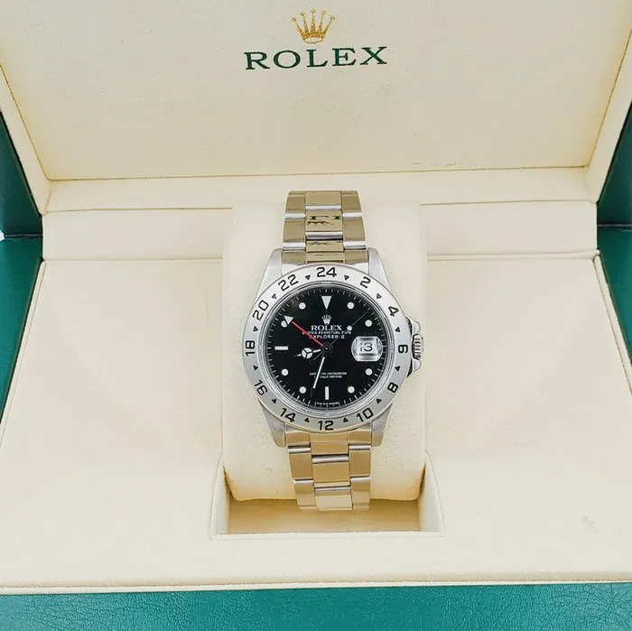 Mens Rolex 40mm Explorer II Stainless Steel Watch with Oyster Band and Black Dial PreOwned Rolex Rings