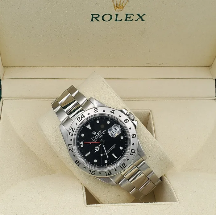 Mens Rolex 40mm Explorer II Stainless Steel Watch with Oyster Band and Black Dial PreOwned Rolex Rings