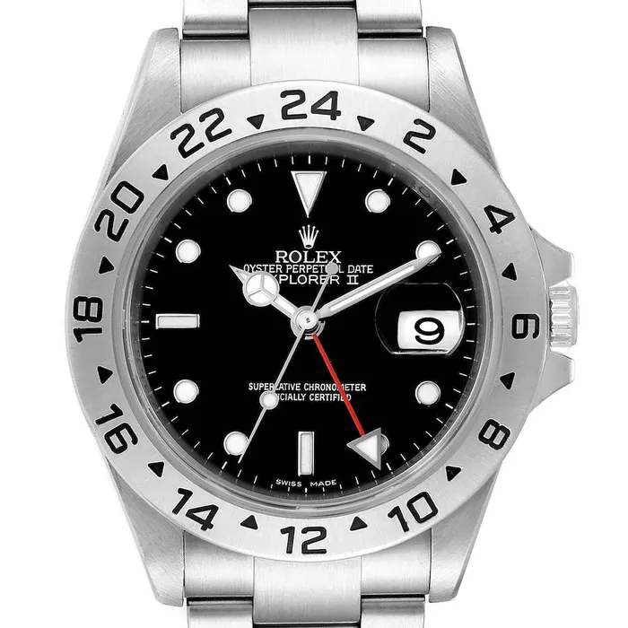Mens Rolex 40mm Explorer II Stainless Steel Watch with Oyster Band and Black Dial PreOwned Rolex Rings