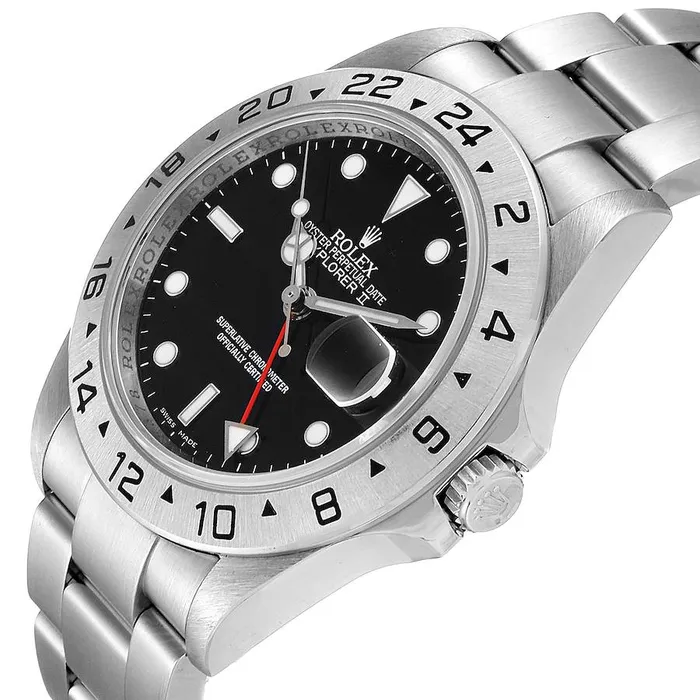 Mens Rolex 40mm Explorer II Stainless Steel Watch with Oyster Band and Black Dial PreOwned Rolex Rings