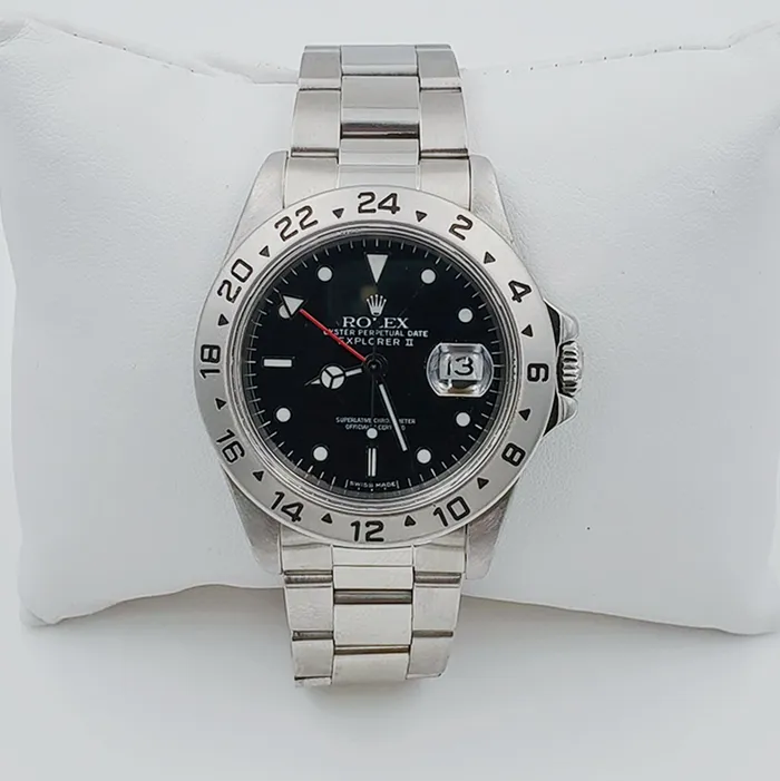 Mens Rolex 40mm Explorer II Stainless Steel Watch with Oyster Band and Black Dial PreOwned Rolex Rings