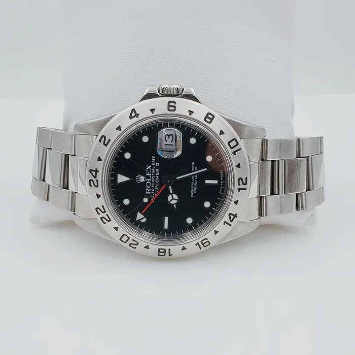 Mens Rolex 40mm Explorer II Stainless Steel Watch with Oyster Band and Black Dial PreOwned Rolex Rings