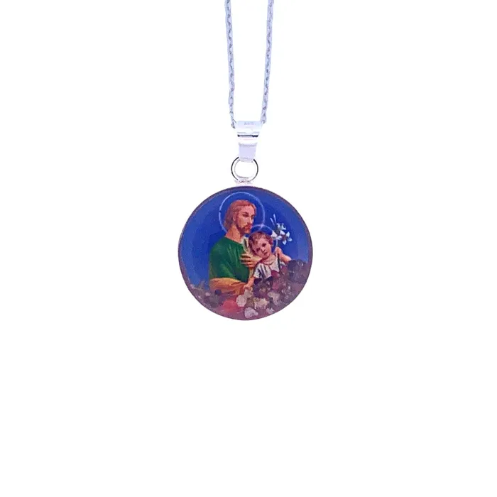 MEXICO Necklaces Saint Joseph Small Round Pendant Necklace w Pressed Flowers 18inch MEXICO Necklaces Saint Joseph Small Round Pendant Necklace w Pressed Flowers 18inch