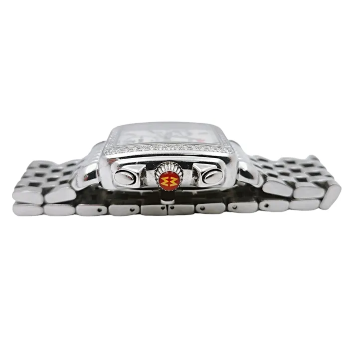 Michele Necklaces Ladies Michele Deco 33mm Stainless Steel Watch with Mother of Pearl Chronograph Dial and Diamond Bezel PreOwned MW06A01