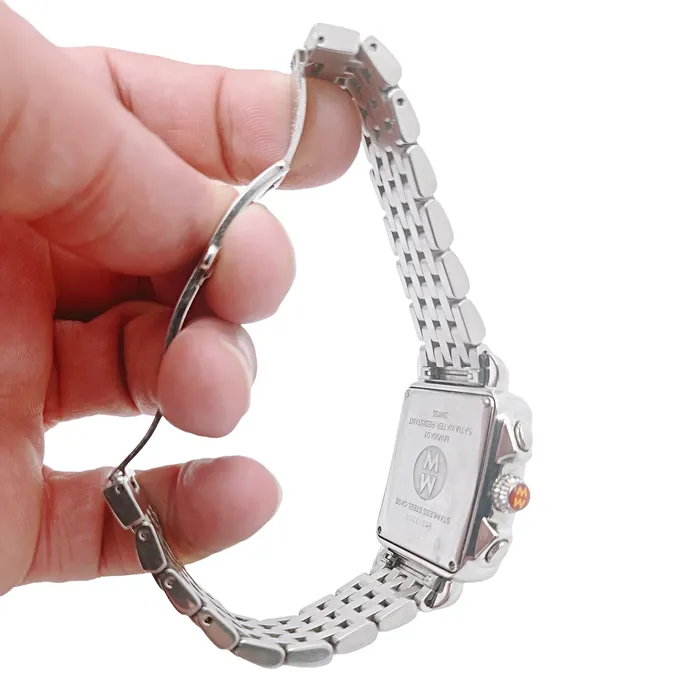 Michele Necklaces Ladies Michele Deco 33mm Stainless Steel Watch with Mother of Pearl Chronograph Dial and Diamond Bezel PreOwned MW06A01
