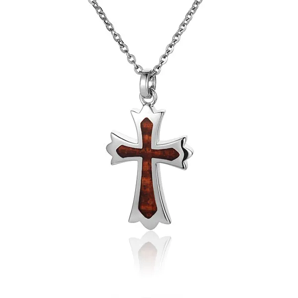 Nakoa KOA Wood inlaid Sterling Silver Cross Pendant Chain Sold Separately Necklaces Nakoa KOA Wood inlaid Sterling Silver Cross Pendant Chain Sold Separately Necklaces
