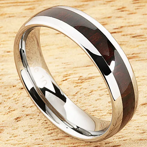 Nakoa Rings 6mm Cocobolo Red Wood Inlaid Tungsten Oval Wedding Ring