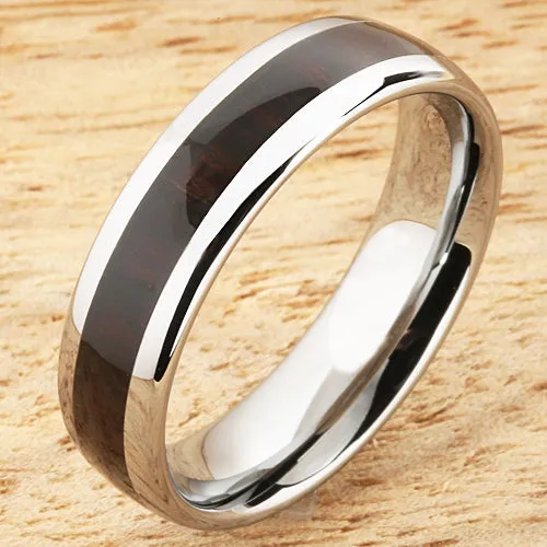 Nakoa Rings 6mm Cocobolo Red Wood Inlaid Tungsten Oval Wedding Ring