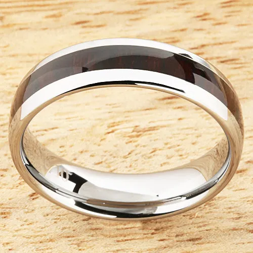 Nakoa Rings 6mm Cocobolo Red Wood Inlaid Tungsten Oval Wedding Ring