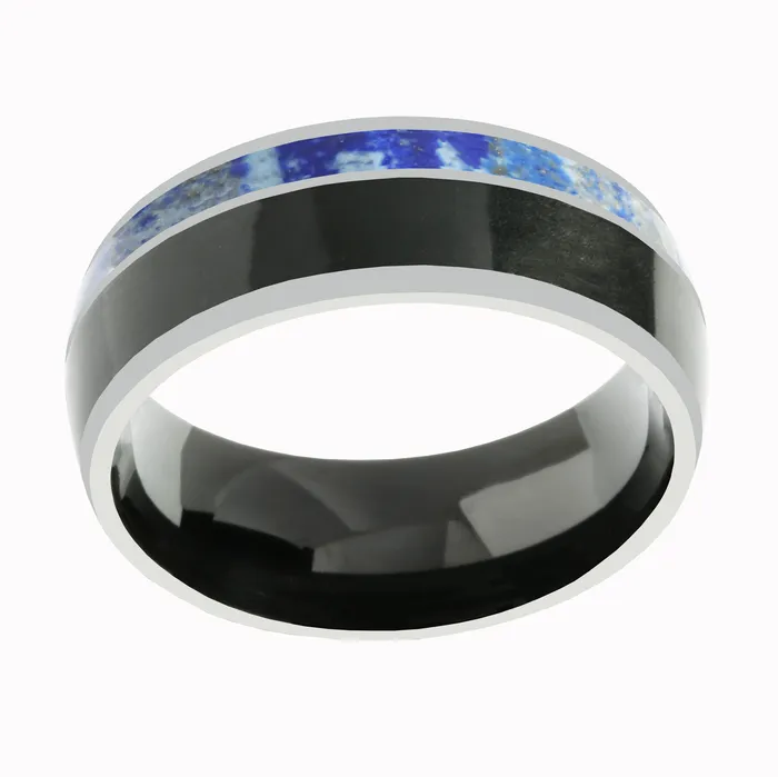 Nakoa Rings Tungsten Lapis Lazuli and Onyx Inlaid Wedding Ring Barrel 8mm