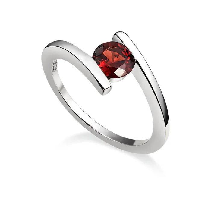 Natural Red Garnet Bypass Ring in Sterling Silver AME Jewellery Rings