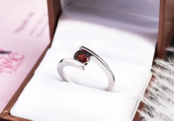Natural Red Garnet Bypass Ring in Sterling Silver AME Jewellery Rings