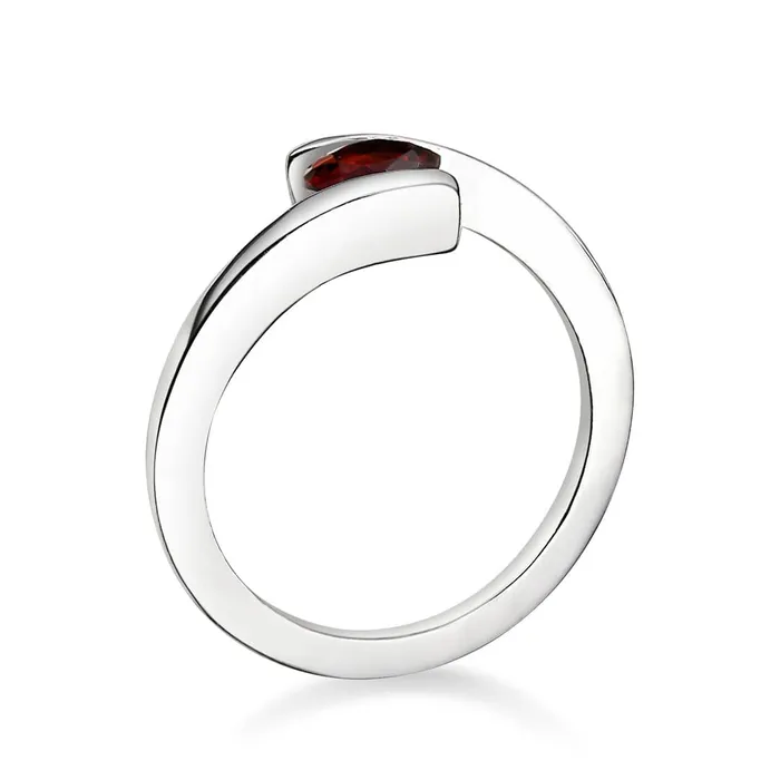 Natural Red Garnet Bypass Ring in Sterling Silver AME Jewellery Rings
