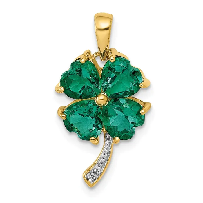 Necklaces 14k Created Emerald and Diamond Four Leaf Clover Pendant 14 grams Qgold Necklaces 14k Created Emerald and Diamond Four Leaf Clover Pendant 14 grams Qgold